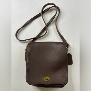 Coach Vintage Companion Flap Turnlock Shoulder Bag brown leather